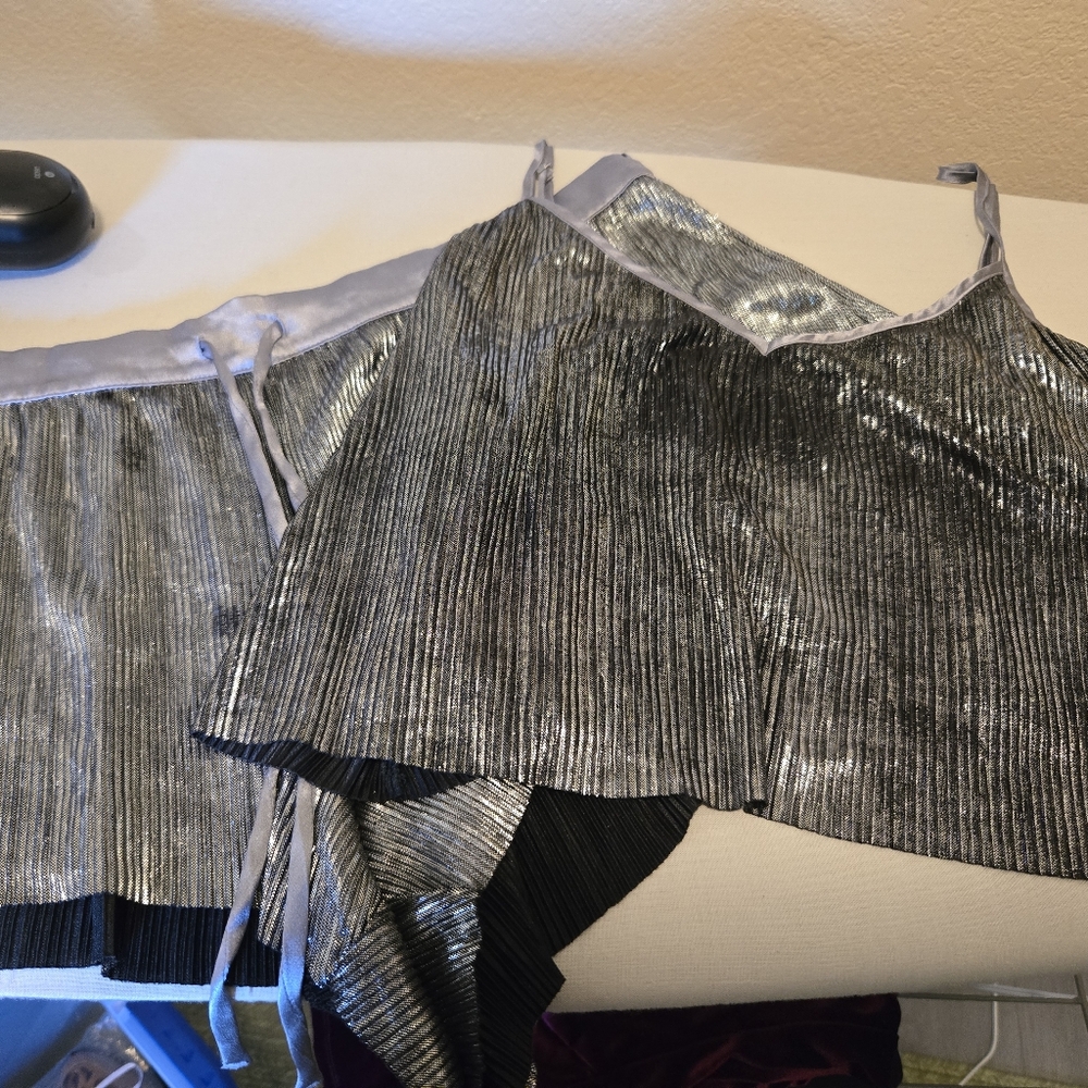 Victoria's Secret Metallic Silver and Black Pleated Set